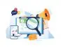 Vetor de busca ilustrando site da empresa na primeira página do google
