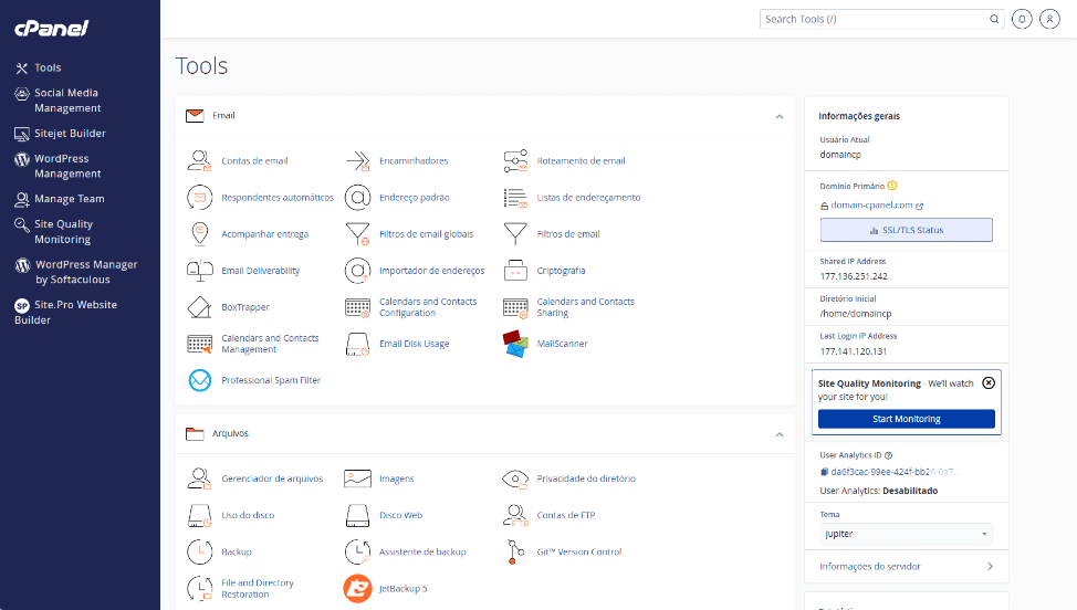Painel cPanel, rápido e fácil de usar