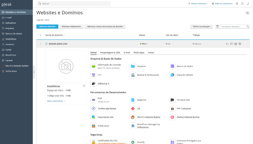 Painel Plesk, rápido e fácil de usar