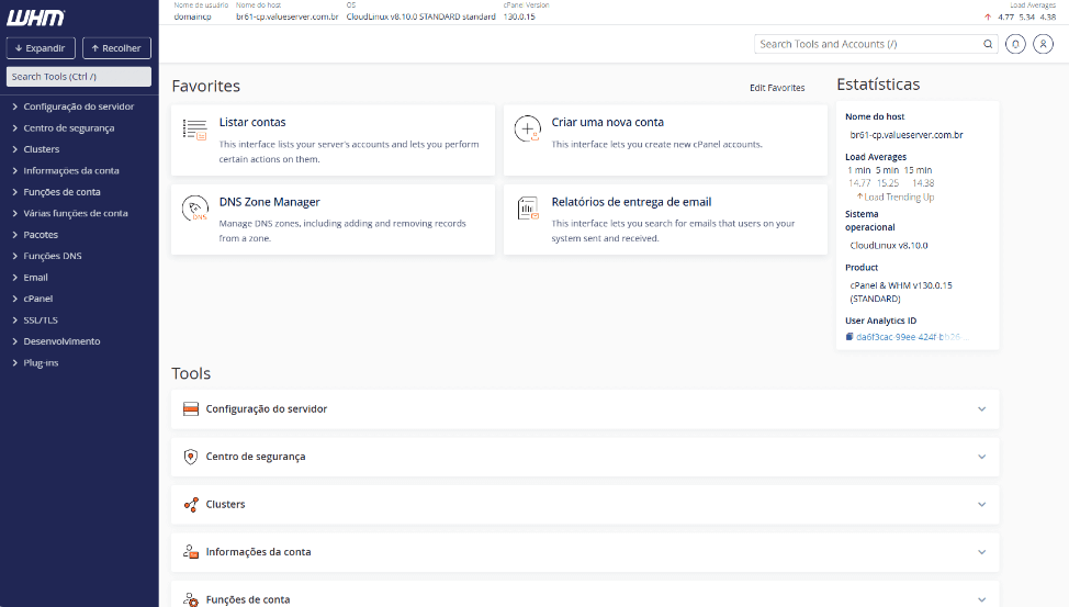 Painel cPanel/WHM, rápido e fácil de usar